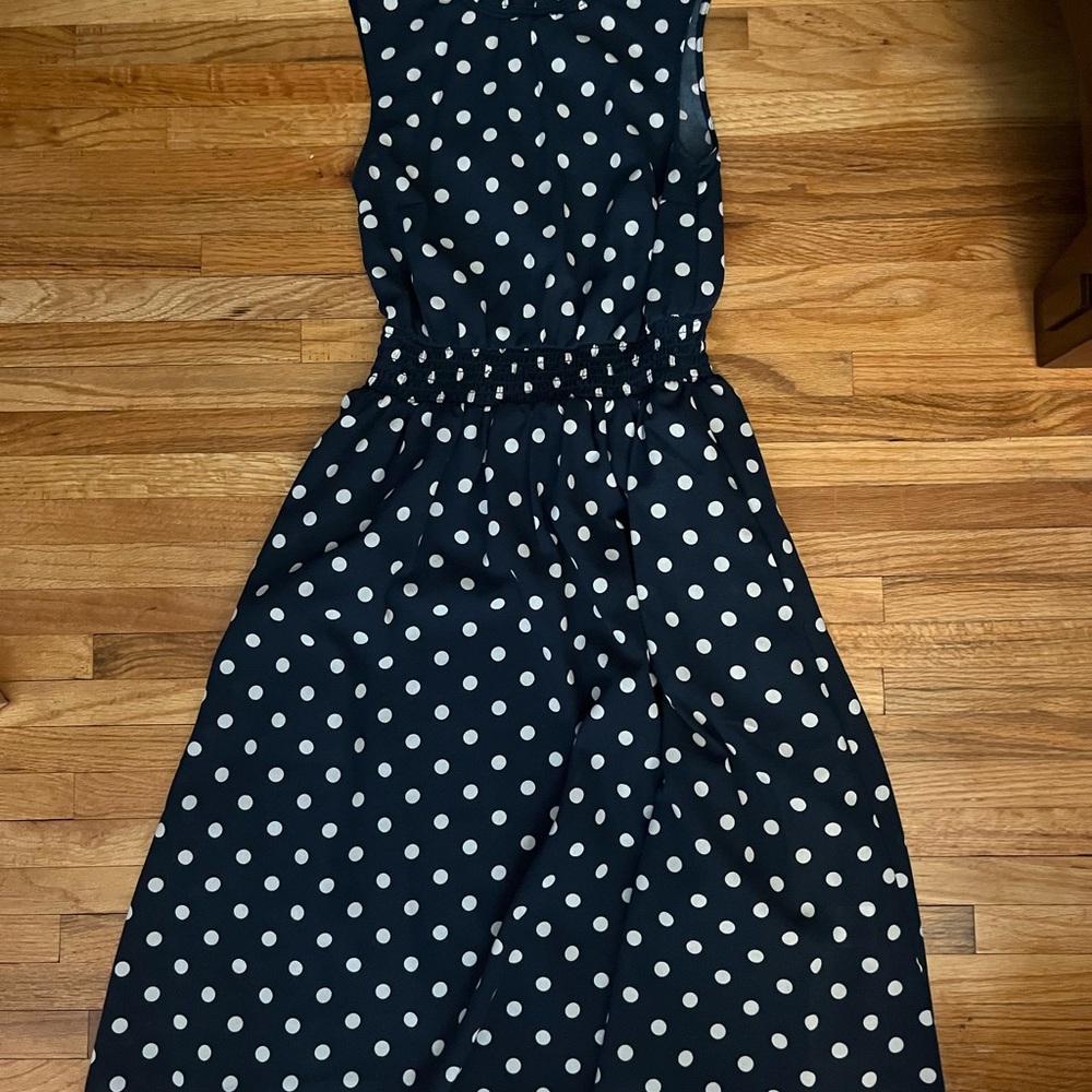 Navy Polka Dot Sleeveless Dress